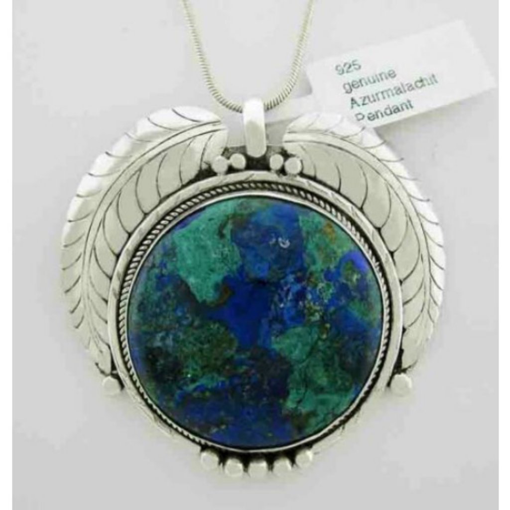 Genuine Azurmalachite Pendant Necklace .925 Silver
